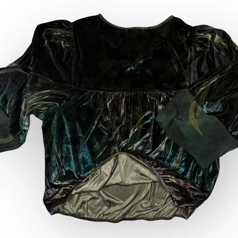 Roz & Ali Iridescent Green Velvet Top Embroidered Dark Fairy Whimsigoth Womens L
